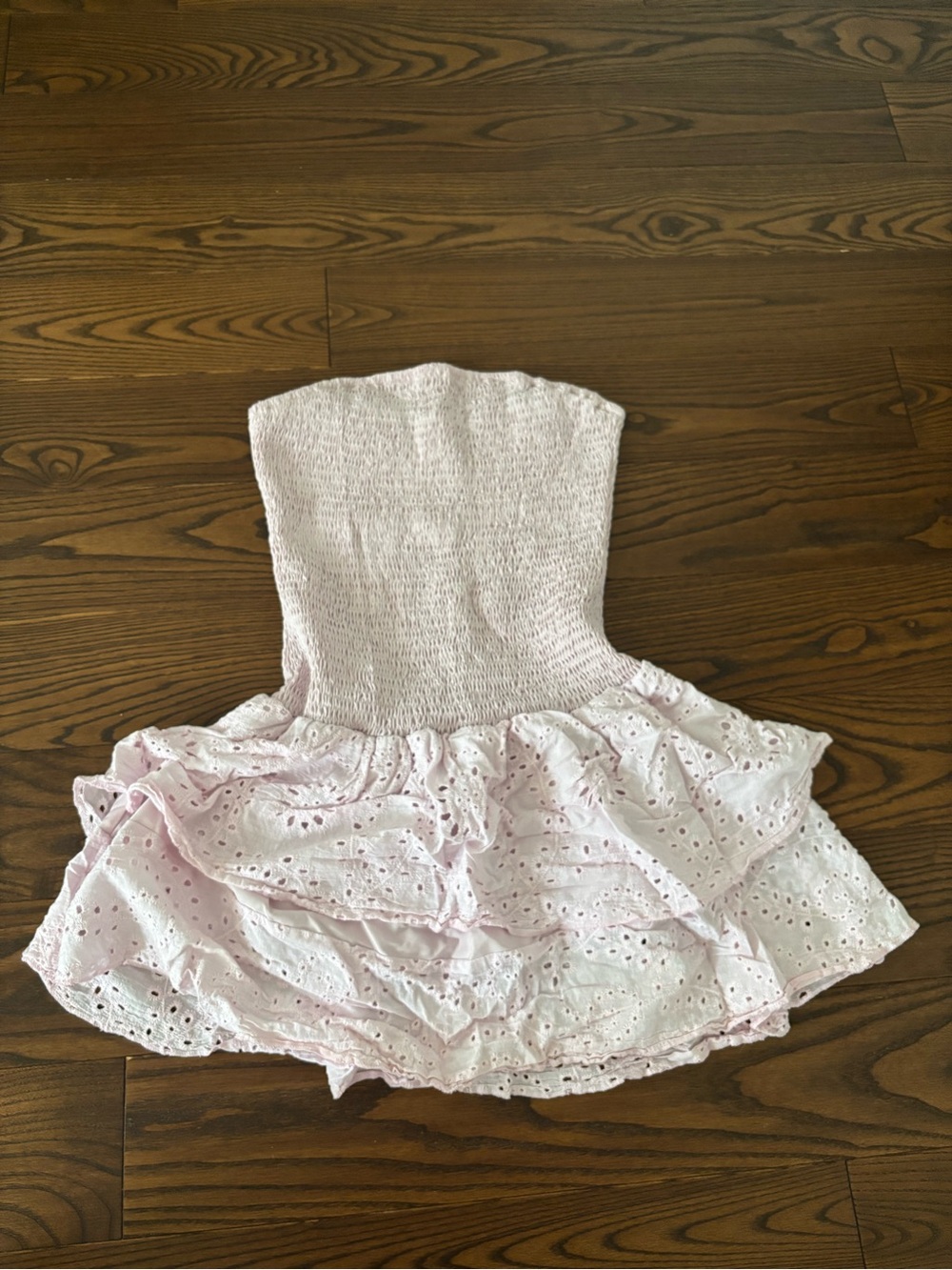 Strapless Eyelet Mini Dress in Light Pink